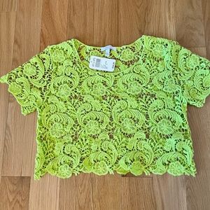 Delia’s Crochet Overlay Crop Top — Lime Green